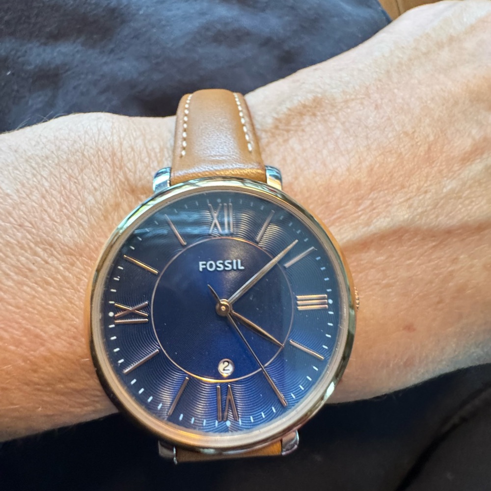 Fossil Navy Dial with Tan Leather Strap Watch